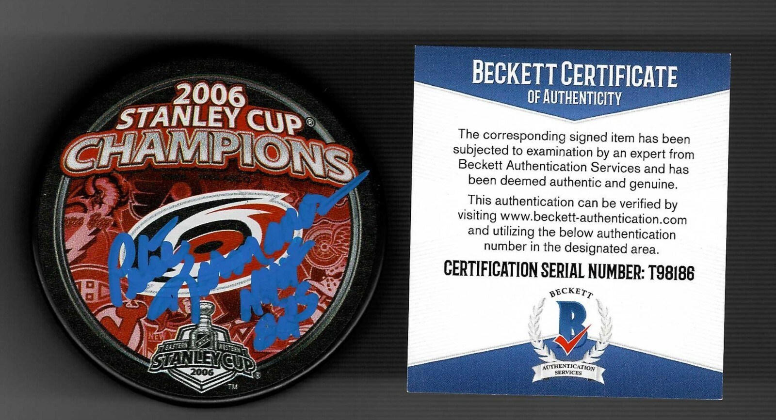 Peter Karmanos Signed Carolina Hurricanes 2006 Stanley Cup Puck Beckett COA
