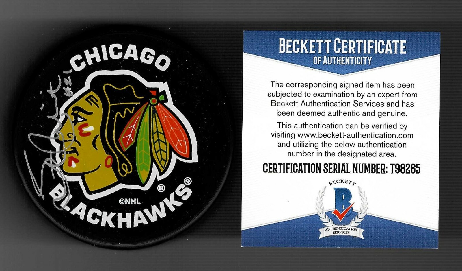 Stan Mikita Signed Chicago Blackhawks Souvenir Puck Beckett COA