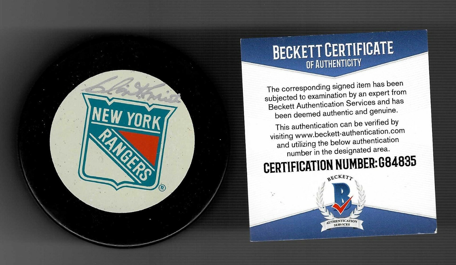 Clint Smith Signed New York Rangers Official Game Puck Beckett COA