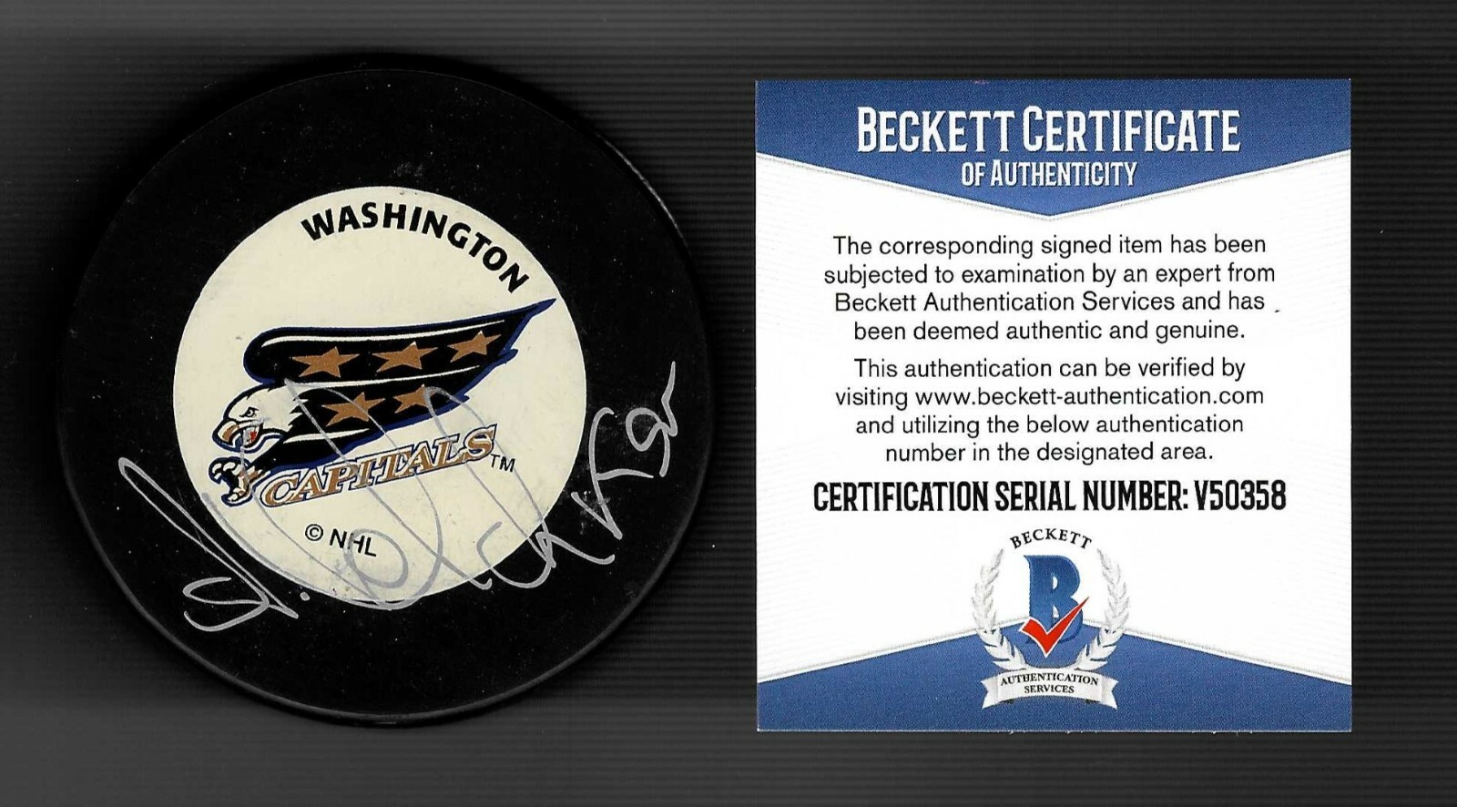 Alexander Volchkov Signed Washington Capitals Eagle Logo Trench Puck Beckett COA
