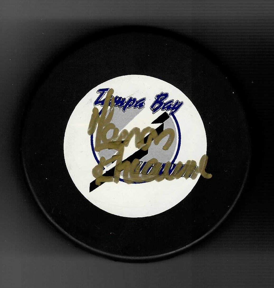 Manon Rheaume Signed Tampa Bay Lightning Trench Puck Signed In Gold