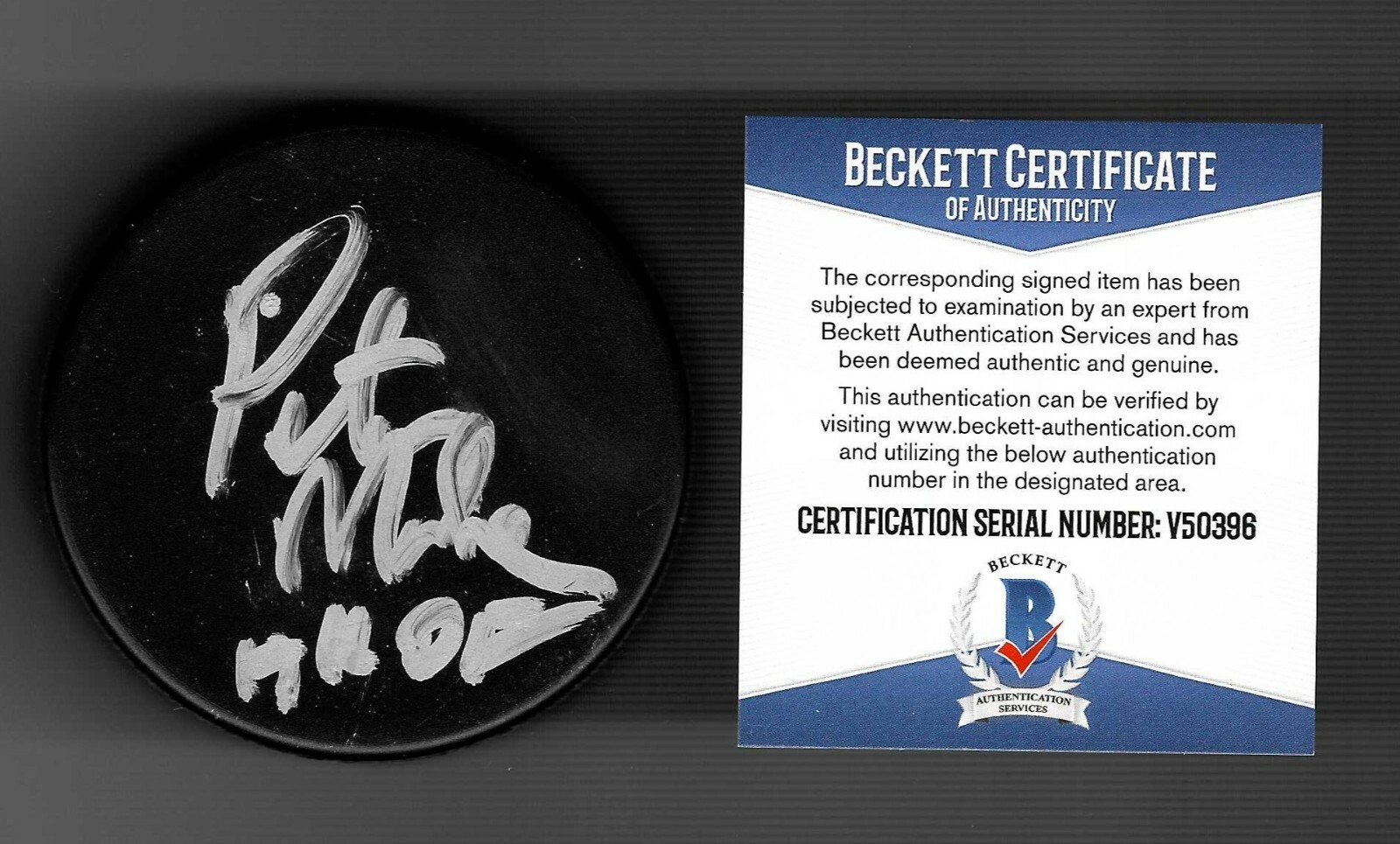 Peter Maher Signed Blank Puck Beckett COA Calgary Flames