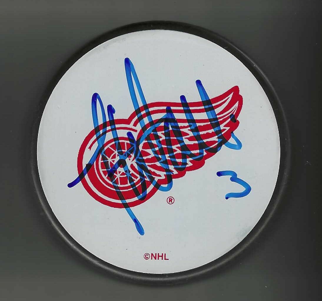 Jesse Wallin Signed Detroit Red Wings White Logo Puck