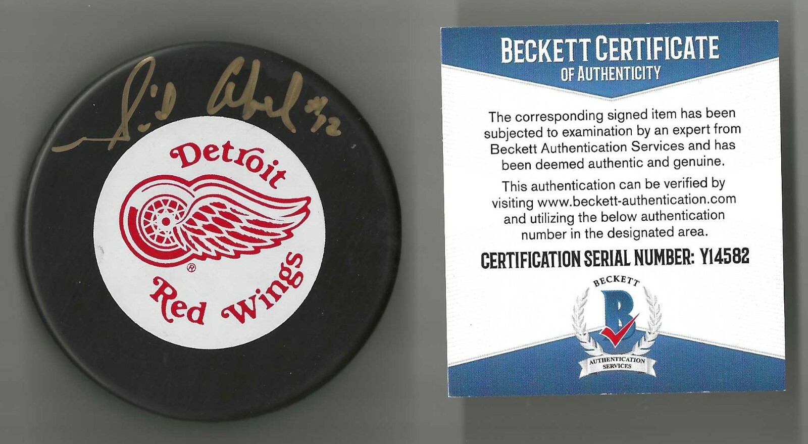 Sid Abel Signed Detroit Red Wings Trench Puck Beckett COA Signed In Gold