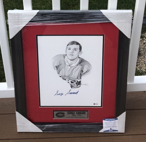Serge Savard Signed Montreal Canadiens Framed Matted Pencil Sketch Beckett COA