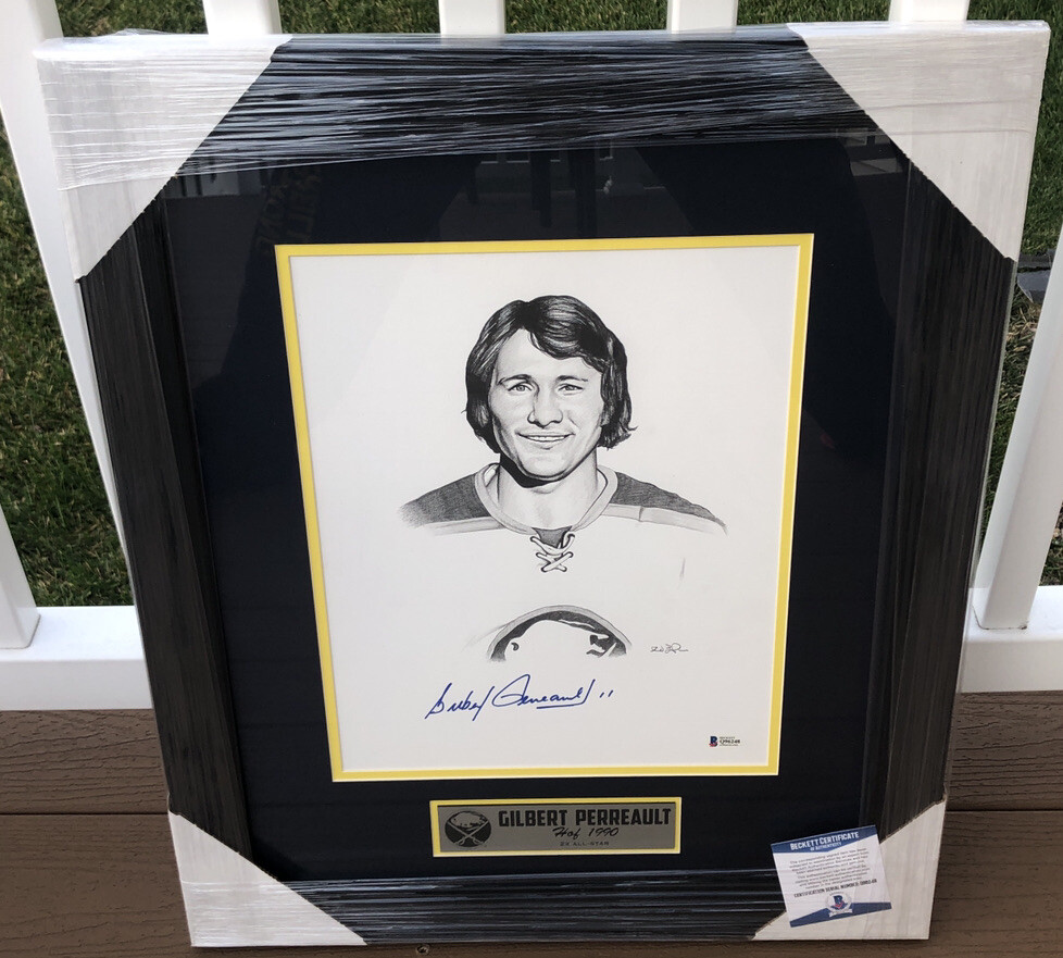 Gilbert Perreault Signed Buffalo Sabres Framed Matted Pencil Sketch Beckett COA