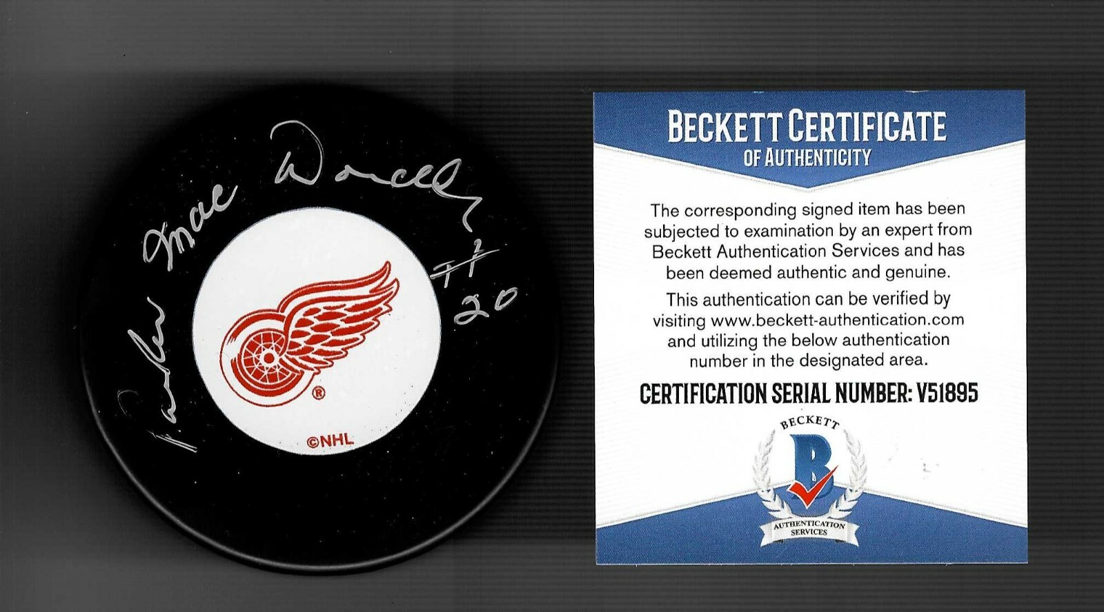 Parker MacDonald Signed Detroit Red Wings Puck Beckett COA