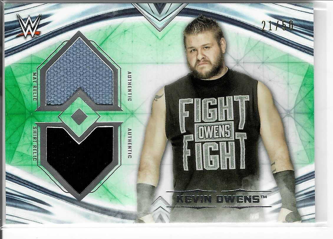 Kevin Owens 2020 Topps Undisputed WWE Raw Green Dual Relic Card DR-KO 21/50