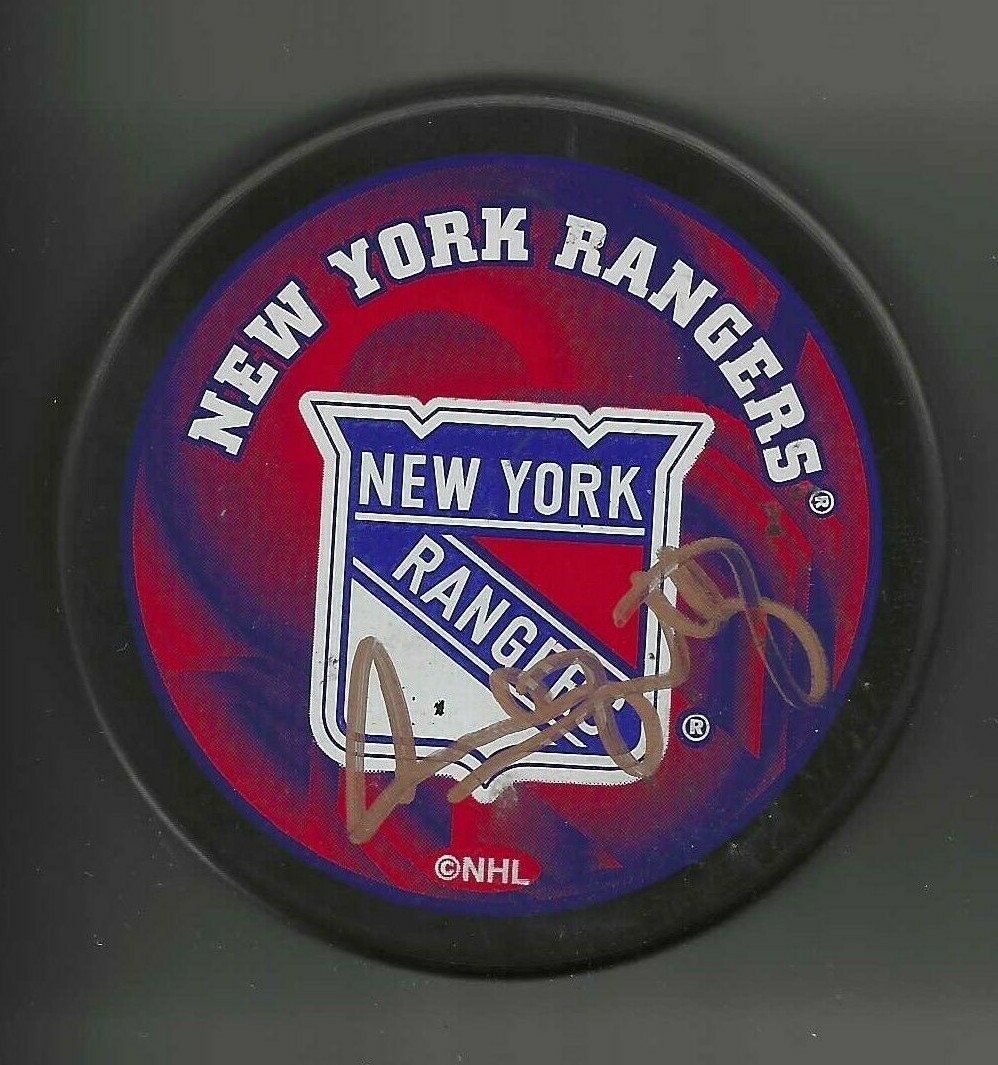 Sandy McCarthy Signed New York Rangers Souvenir Puck