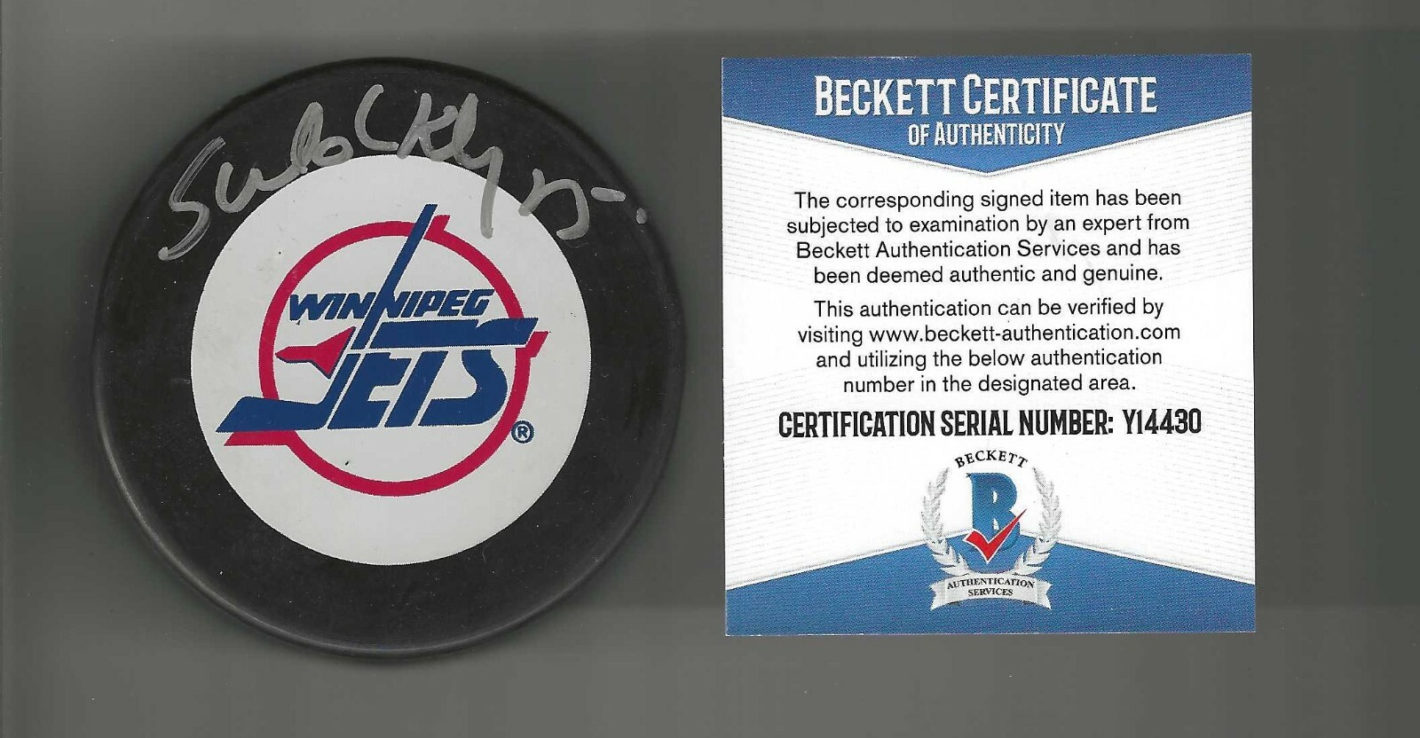 Sheldon Kennedy Signed Winnipeg Jets Puck Beckett COA