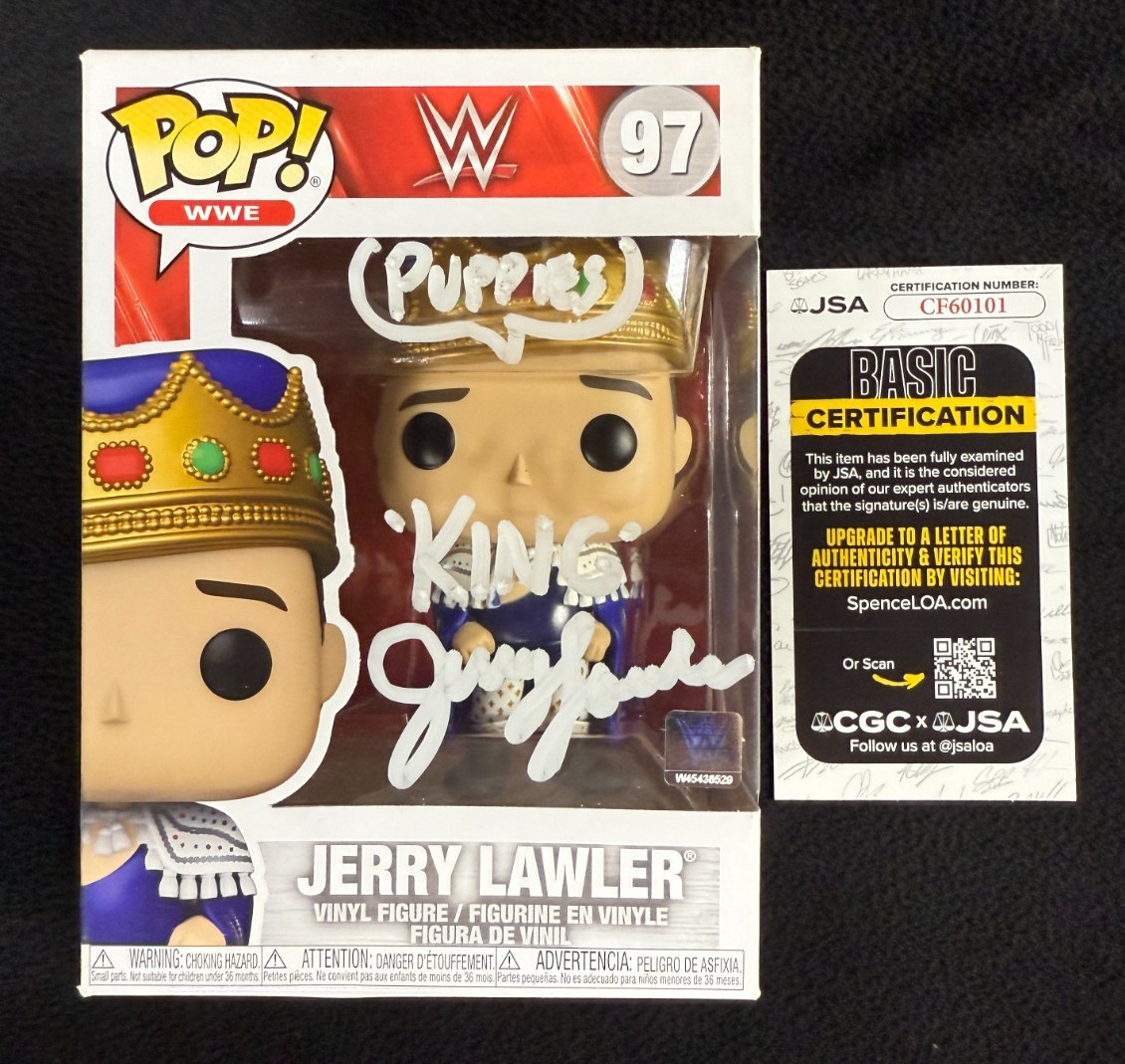JERRY “THE KING” LAWLER SIGNED “PUPPIES” WWE FUNKO POP FIGURE #97 JSA COA COLLECTIBLE MEMORABILIA