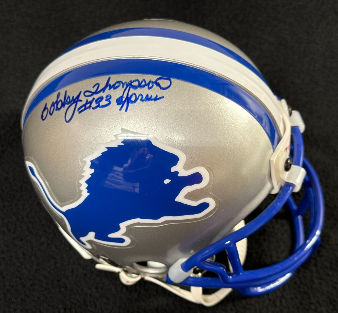 Bobby Thompson Signed & Inscribed Detroit Lions Mini Helmet Beckett COA