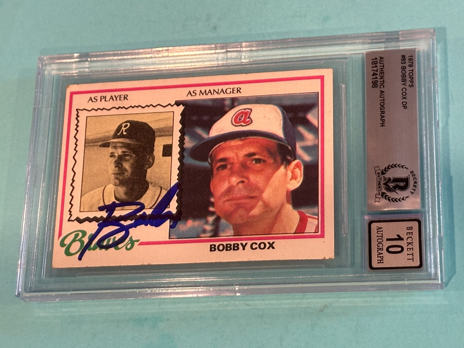 BOBBY COX Signed 1978 TOPPS Card #93 DP Beckett BAS AUTO 10
