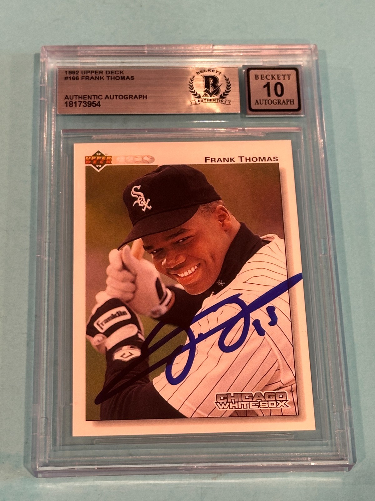 FRANK THOMAS Signed 1992 UPPER DECK Card #166 Beckett BAS AUTO 10