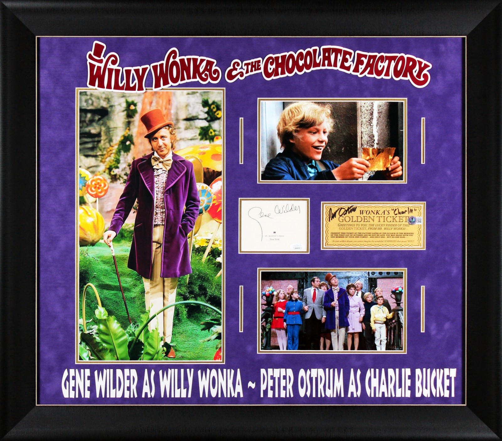 WILLY WONKA GENE WILDER & CHARLIE OSTRUM AUTHENTIC SIGNED FRAMED DISPLAY BAS JSA COLLECTIBLE MEMORABILIA