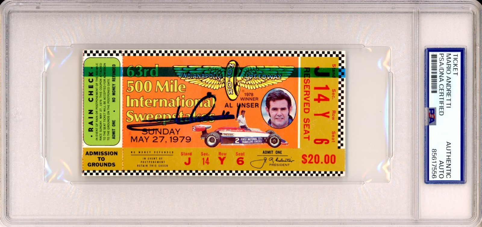 1979 Indy Indianapolis 500 Ticket Signed Mario Andretti PSA DNA COA Autograph F1