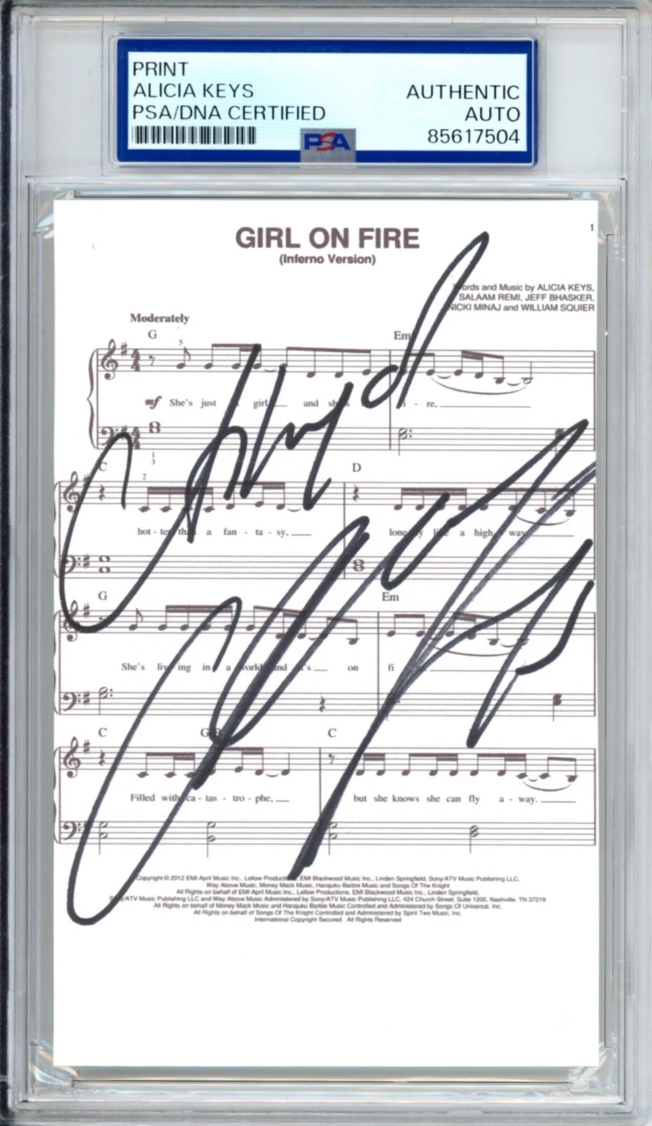 Alicia Keys SIGNED Girl On Fire Music Lyric Sheet PSA DNA COA RARE AUTOGRAPH