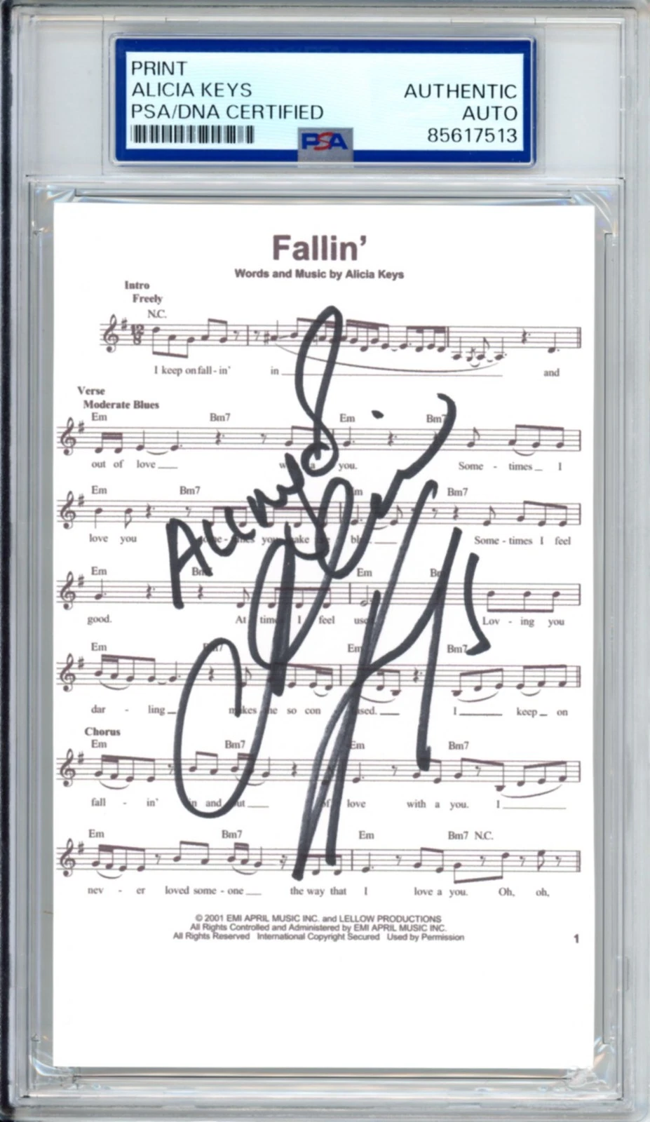 Alicia Keys SIGNED Fallin' Lyric Sheet Music PSA DNA COA AUTOGRAPHED All My Love