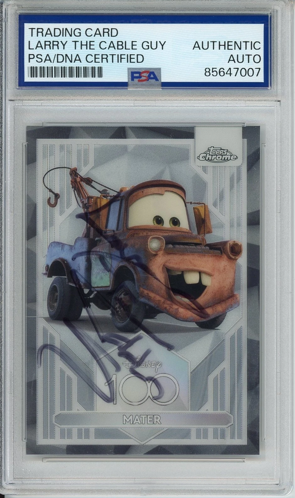 2023 TOPPS CHROME DISNEY 100 MATER CARS SIGNED LARRY THE CABLE GUY PSA DNA COA