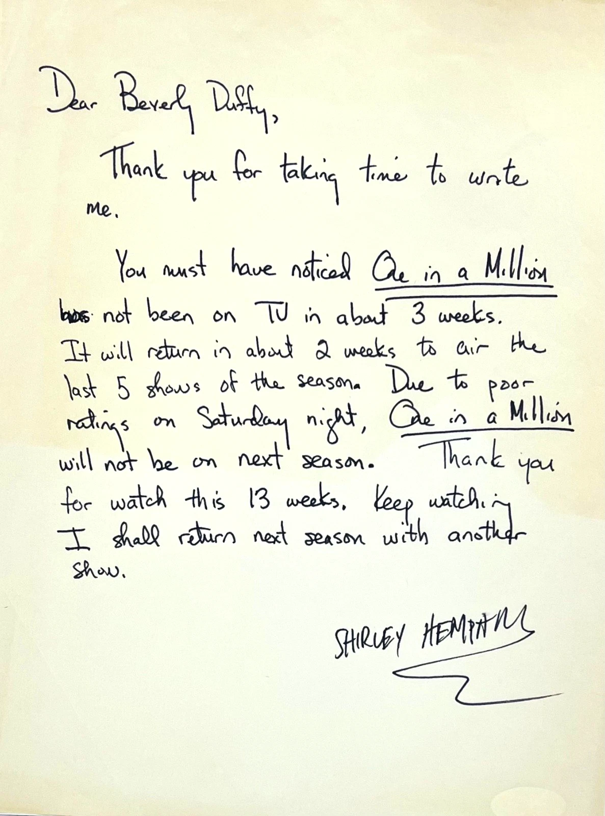 SHIRLEY HEMPHILL Signed Autograph Handwritten Letter JSA COA What's Happening