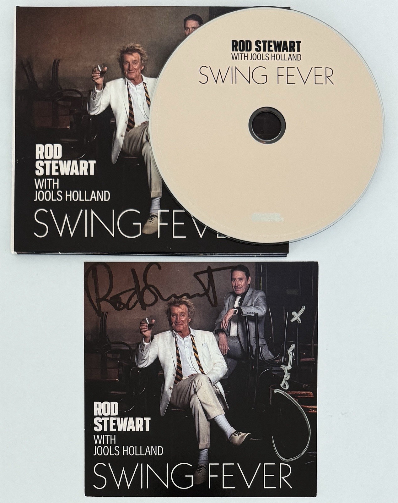 SIGNED Rod Stewart & Jools Holland Swing Fever Cover Art Card & CD PSA DNA COA