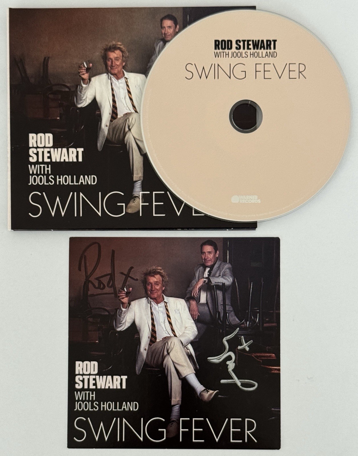 SIGNED Rod Stewart & Jools Holland Swing Fever Album Art Card & CD PSA DNA COA