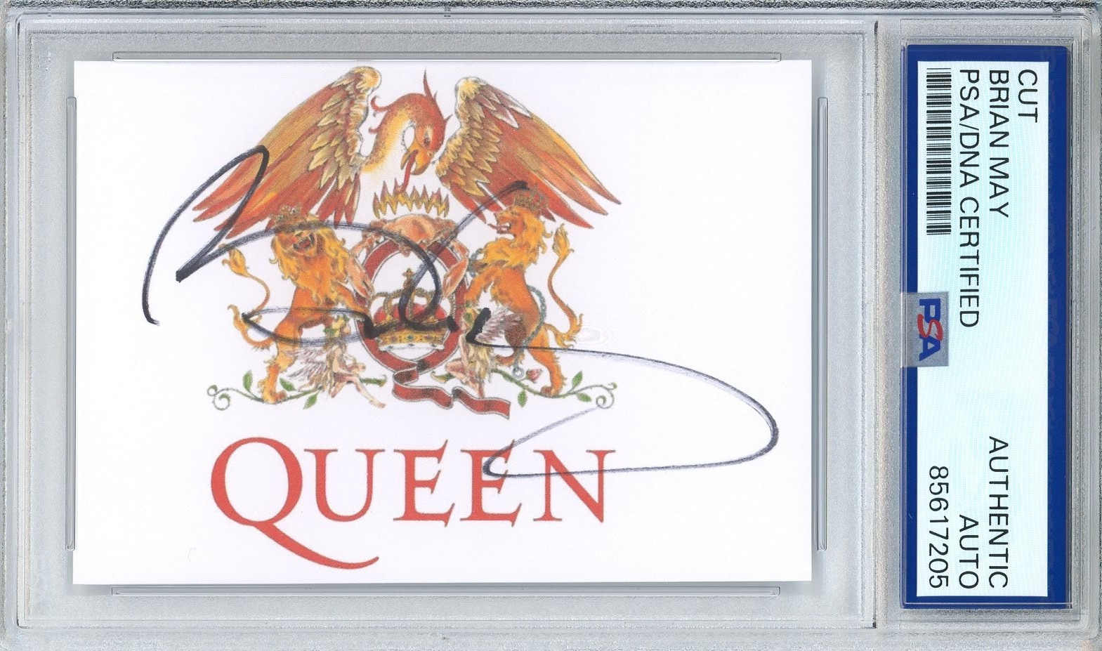Brian May of Queen SIGNED Guitar Band Logo Cut PSA DNA COA Certified Autograph