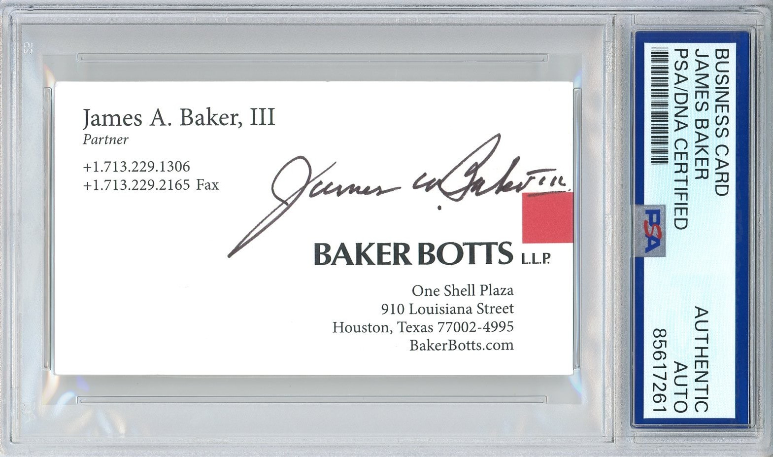 JAMES A BAKER SIGNED BUSINESS CARD PSA DNA COA AUTOGRAPHED Ronald Reagan Chief
