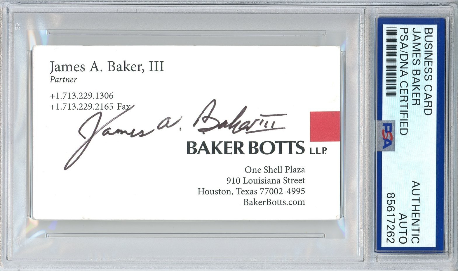 JAMES A BAKER SIGNED BUSINESS CARD PSA DNA COA AUTOGRAPH Ronald Reagan Chief