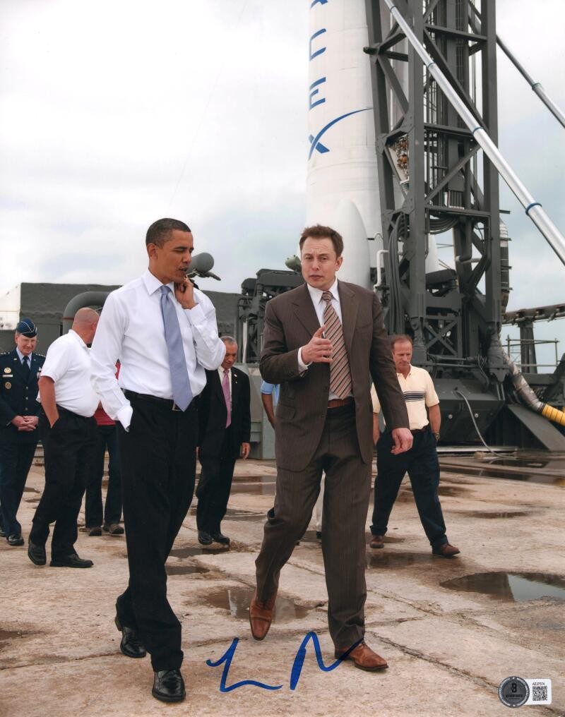 Elon Musk Signed Autograph 11x14 Photo w/ President Barack Obama - Beckett COA
