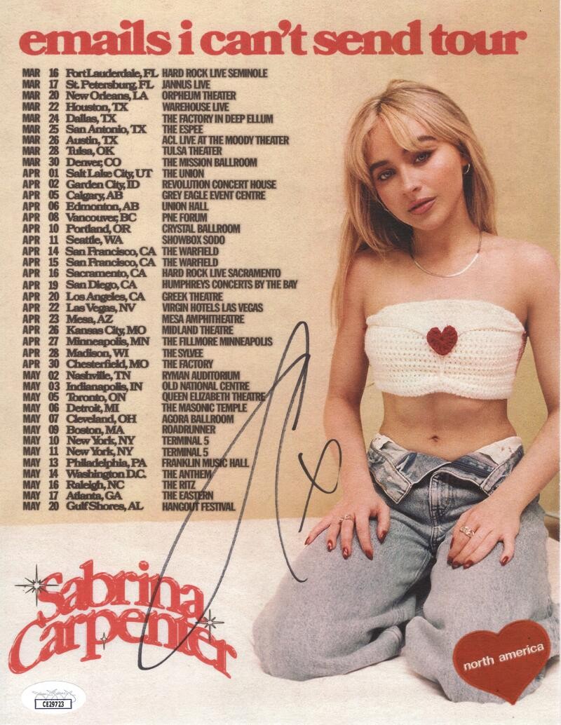 Sabrina Carpenter Signed Autograph 8.5x11 Concert Tour Poster Photo w/ JSA COA