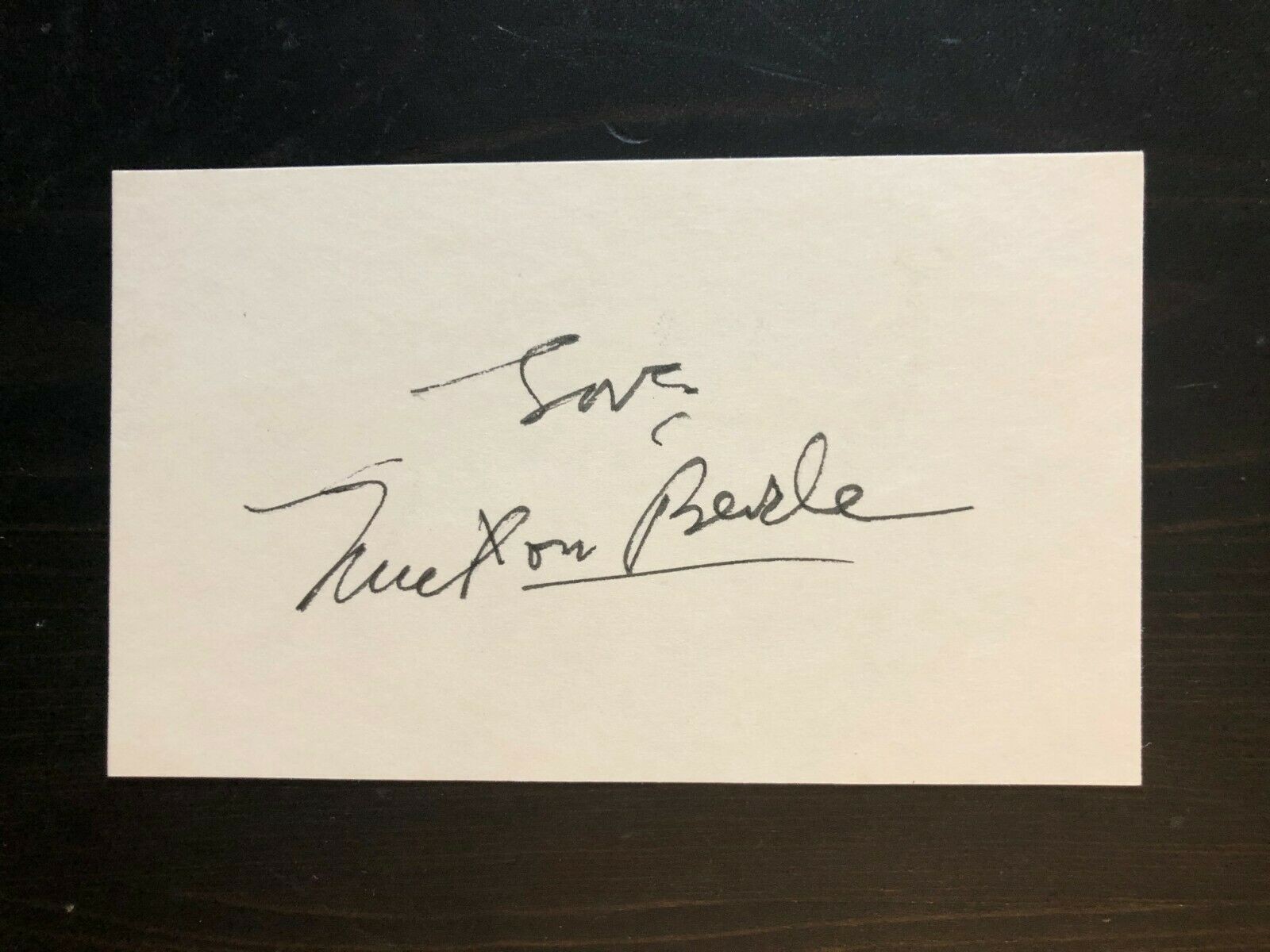 MILTON BERLE SIGNED AUTOGRAPH INDEX CARD, CUT, IC - UNCLE MILTIE, MR TELEVISION