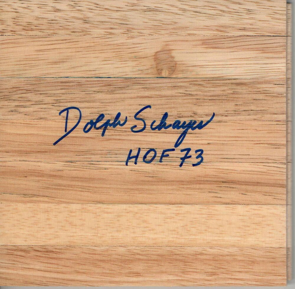 DOLPH SCHAYES SIGNED AUTOGRAPH - PARQUET FLOORBOARD - 50 GREATEST, HALL OF FAME