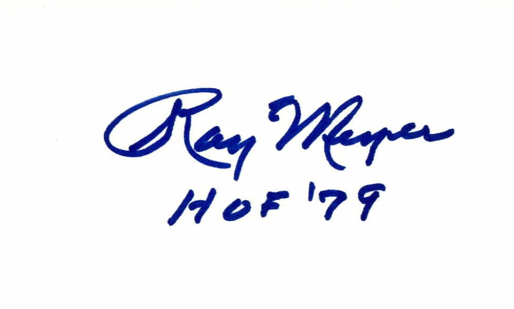 RAY MEYER SIGNED AUTOGRAPH - INDEX CARD - HALL OF FAME, NOTRE DAME, DEPAUL COACH