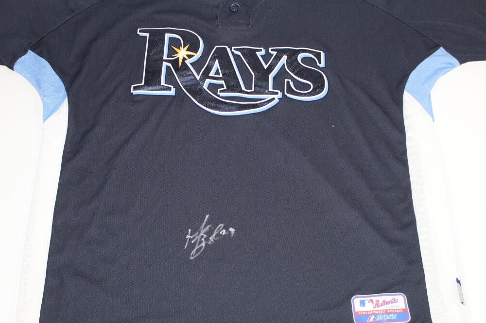 MANNY RAMIREZ SIGNED AUTOGRAPH RAYS BP JERSEY - TAMPA BAY, BOSTON RED SOX PSA