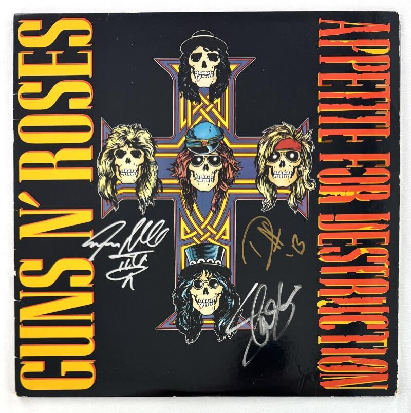 Guns N Roses x3 Signed Autograph Album Vinyl Record Appetite for Destruction COA