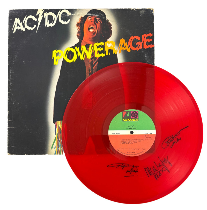 AC/DC Band x3 Signed Autograph Powerage Record LP Disc - Cliff Angus Malcolm JSA