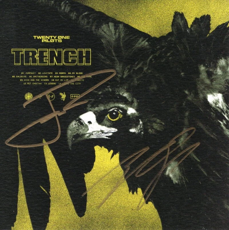 TWENTY ONE PILOTS SIGNED AUTOGRAPH 8x8 TRENCH ALBUM VINYL RECORD PROMO FLAT