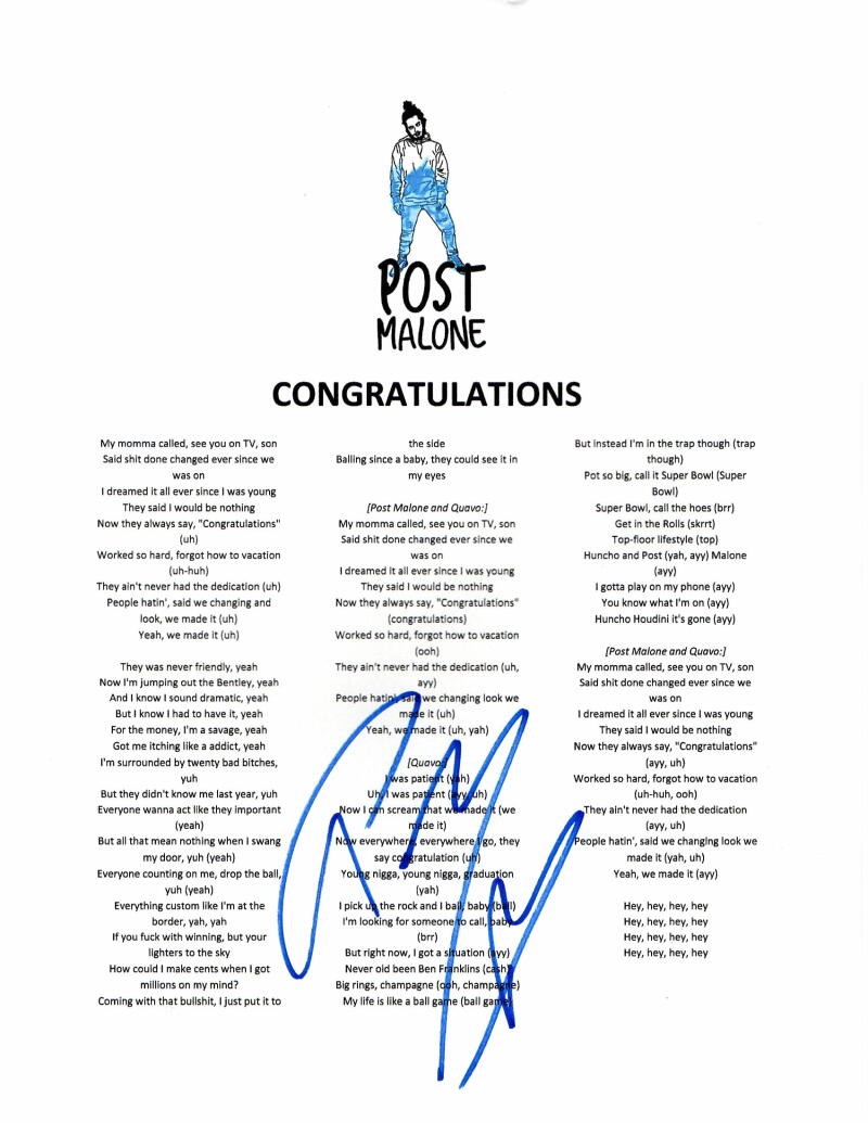 POST MALONE SIGNED AUTOGRAPH 