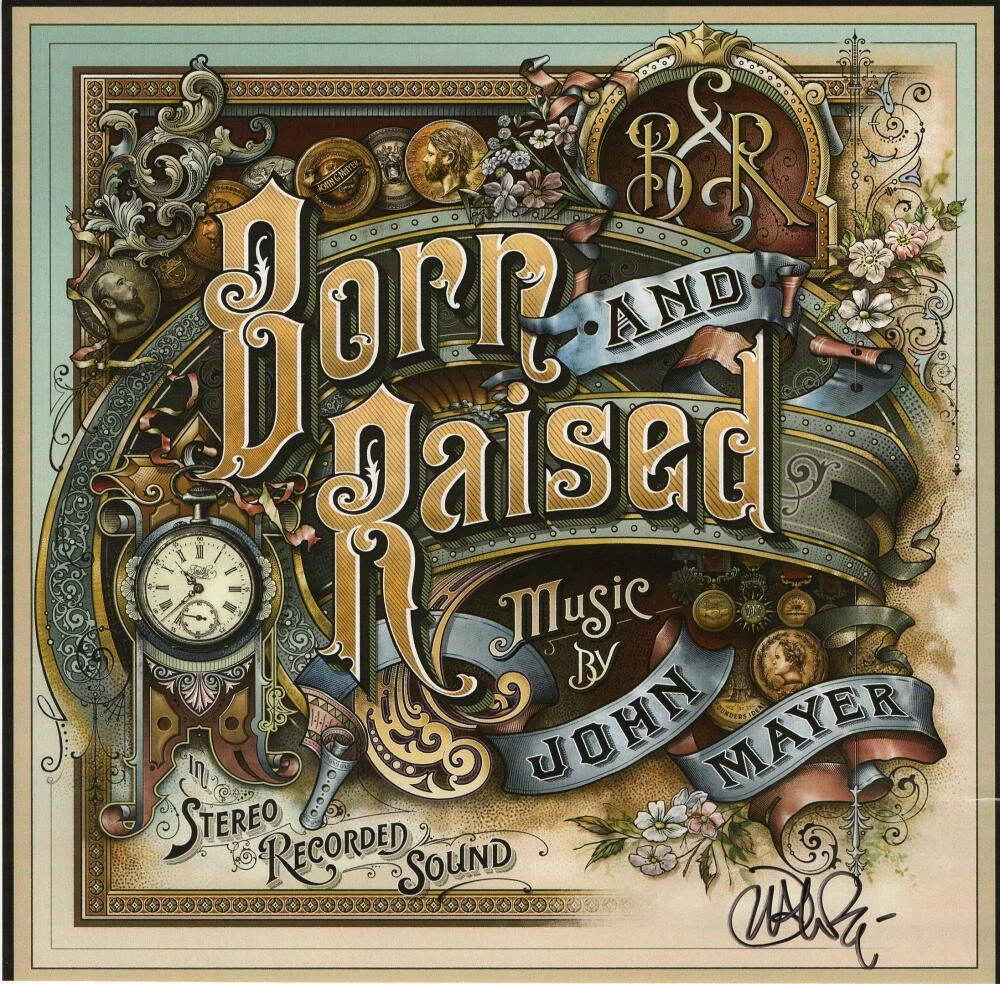 JOHN MAYER SIGNED AUTOGRAPH 11x11 ALBUM LP PROMO FLAT BORN AND RAISED - RARE!