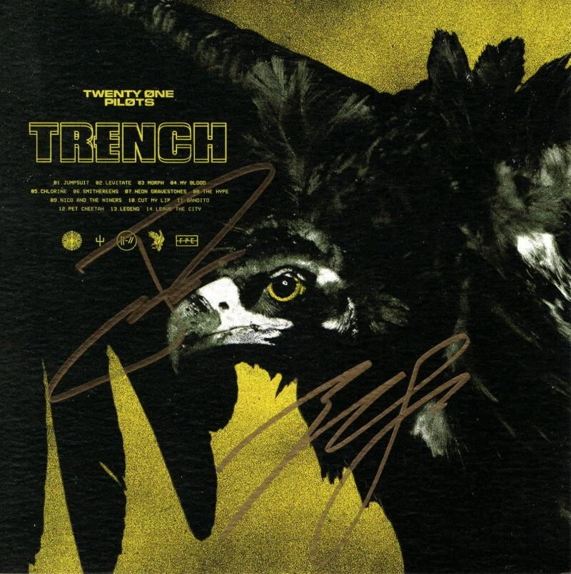 TWENTY ONE PILOTS DUAL SIGNED AUTOGRAPH 8X8 ALBUM RECORD LP FLAT - TRENCH, RARE!