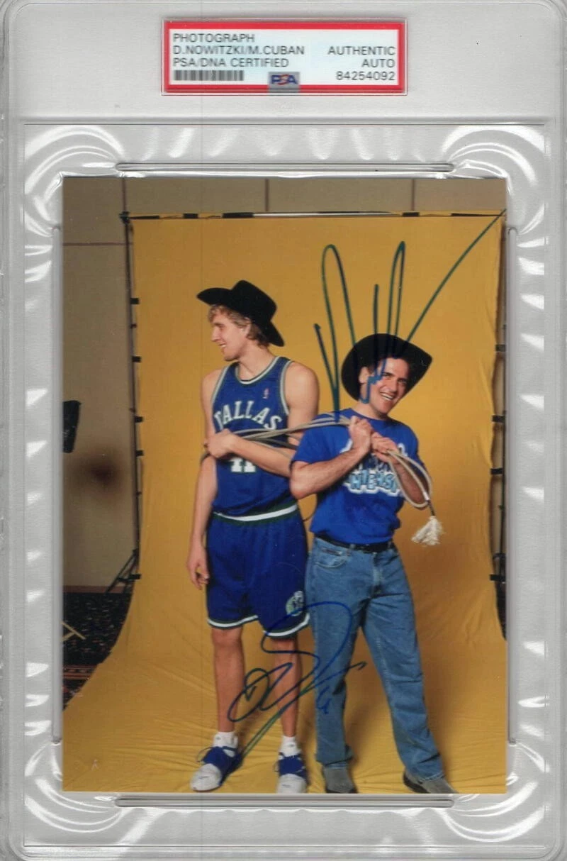 MARK CUBAN & DIRK NOWITZKI SIGNED AUTOGRAPH PSA SLABBED PHOTO - DALLAS MAVERICKS