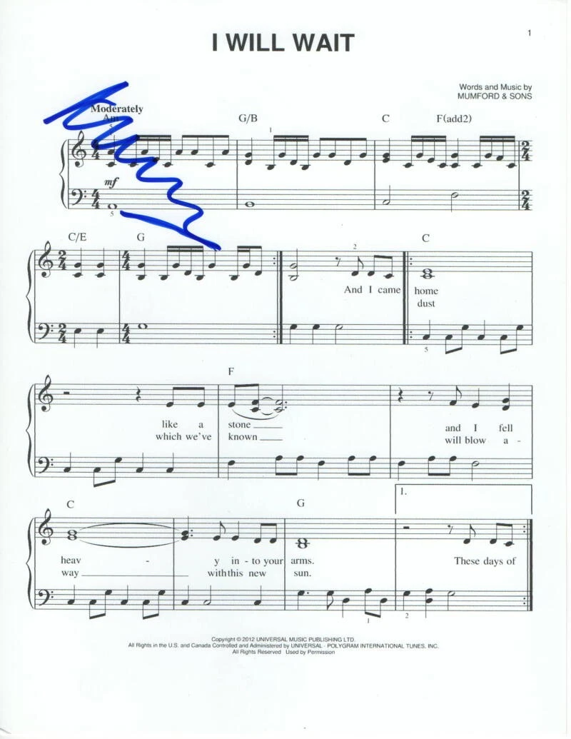 MARCUS MUMFORD SIGNED AUTOGRAPH 