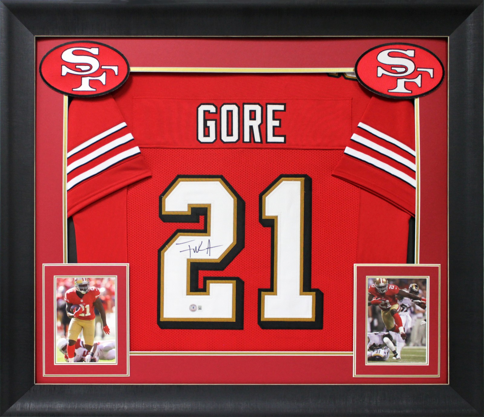 Frank Gore Authentic Signed Red Pro Style Framed Jersey w/ Dropshadow BAS Wit