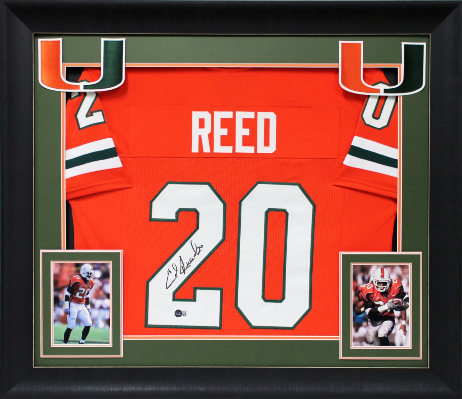 Miami Ed Reed Authentic Signed Orange Pro Style Framed Jersey BAS Witnessed