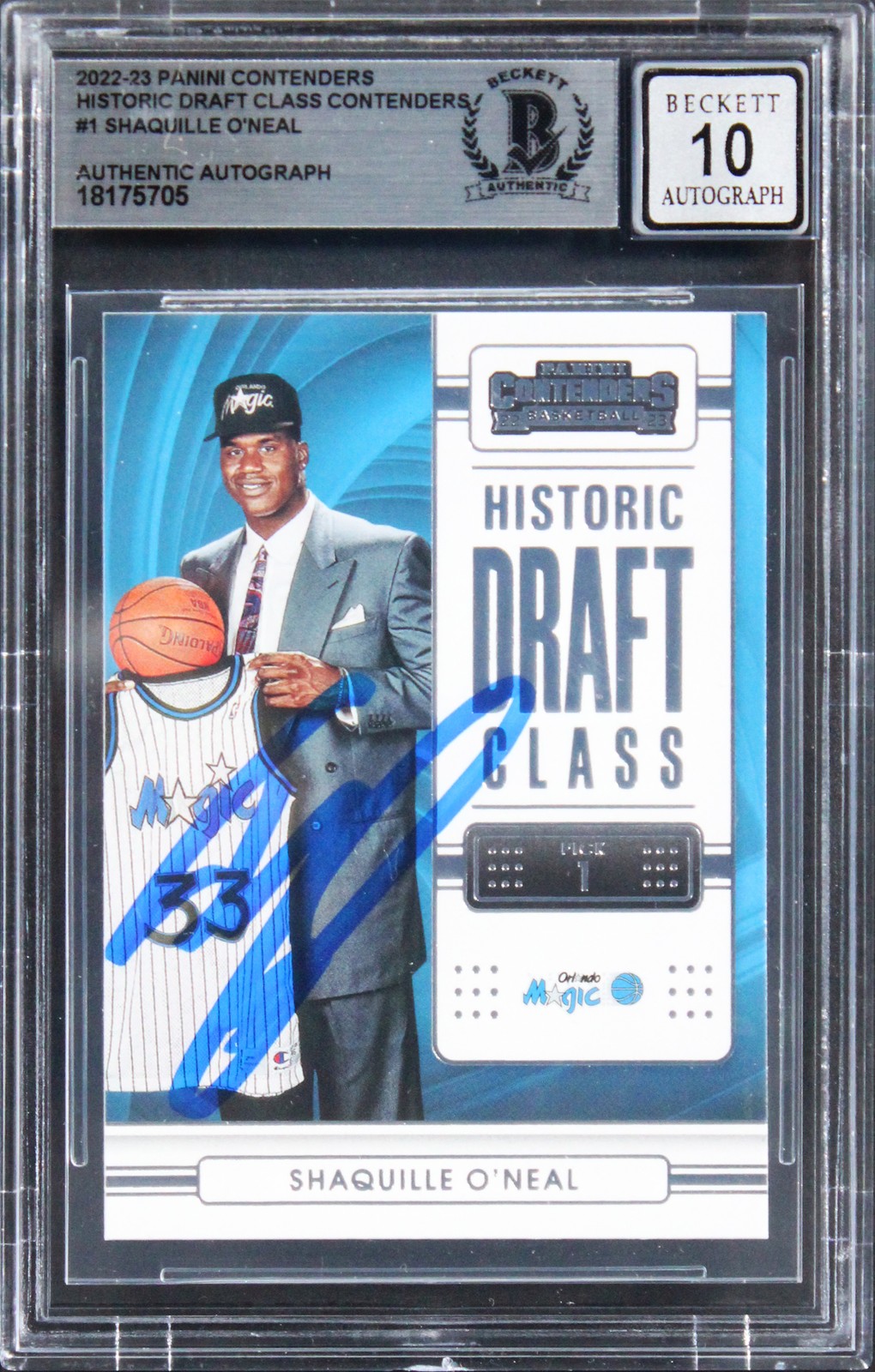 SHAQ O’NEAL SIGNED 2022 PANINI CONTENDERS HISTORIC DC #1 CARD AUTO 10! BAS SLAB COLLECTIBLE MEMORABILIA