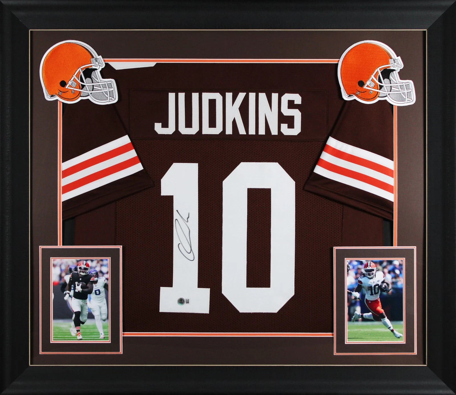 Quinshon Judkins Authentic Signed Brown Pro Style Framed Jersey BAS Witnessed