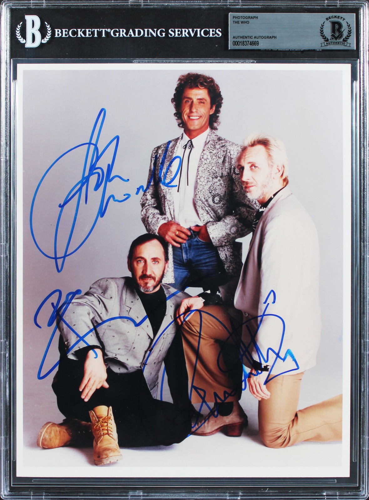 The Who (3) Daltrey, Entwistle & Townshend  Signed 8x10 Photo BAS Slabbed