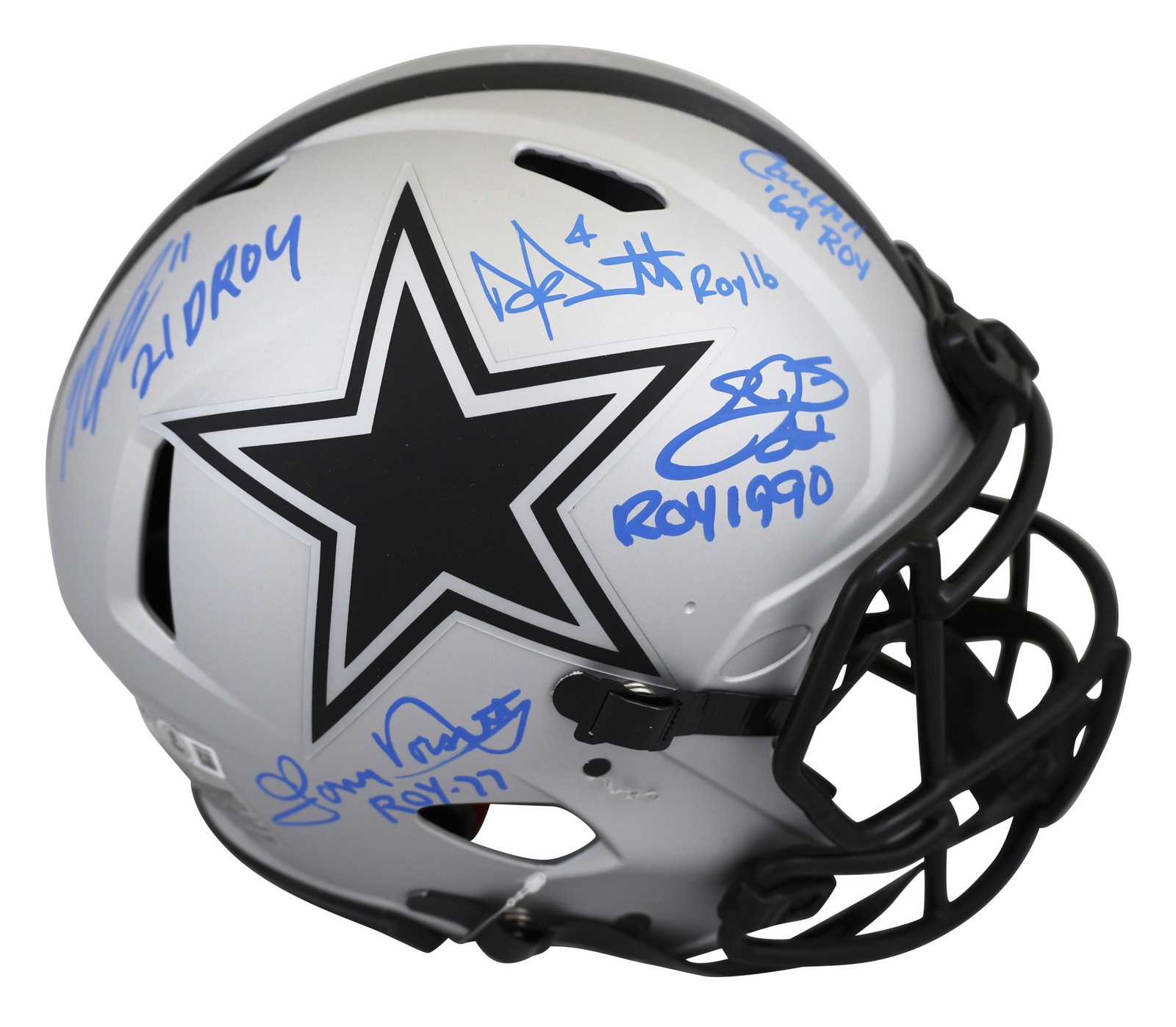 Cowboys ROYs (5) Smith, Prescott +3 Signed Rave F/S Speed Proline Helmet BAS Wit
