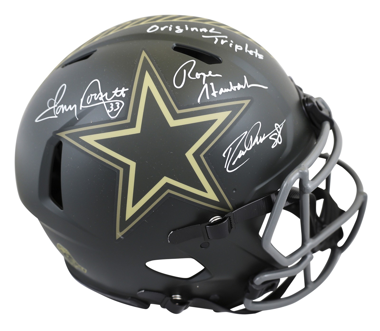 Cowboys Pearson, Staubach & Dorsett Signed STS IV F/S Speed Proline Helmet BAS W